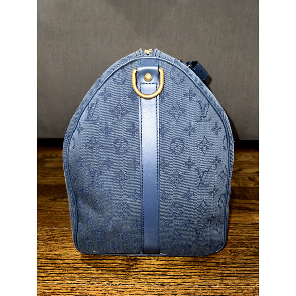 Louis Vuitton Keepall Bandouliere 50 Denim Blue Monogram Logo Weekend Travel Bag - Picture 6 of 10